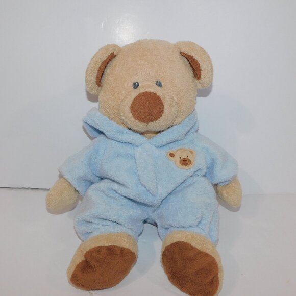 2007 Ty Pluffies 12" Plush Tan Bear in Blue non Removable bunny Pjs Love Baby - Picture 2 of 8